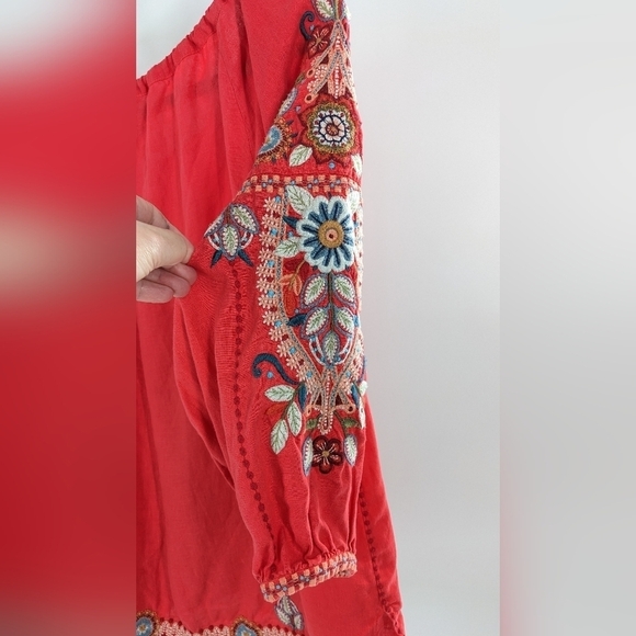 Johnny Was Maisie Peasant Tie Linen Blouse Embroidered Small - Picture 7 of 8